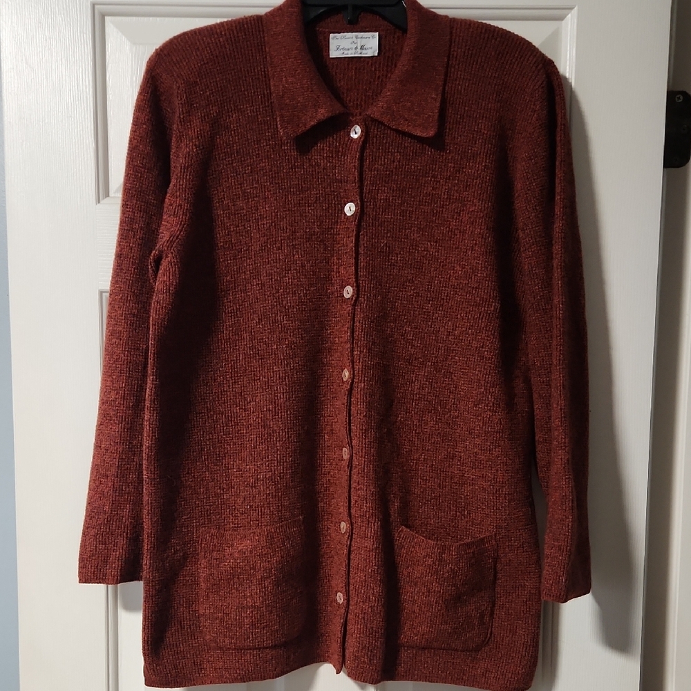 Hawick Cashmere Vintage Elegant Rust Cardigan Sweater
